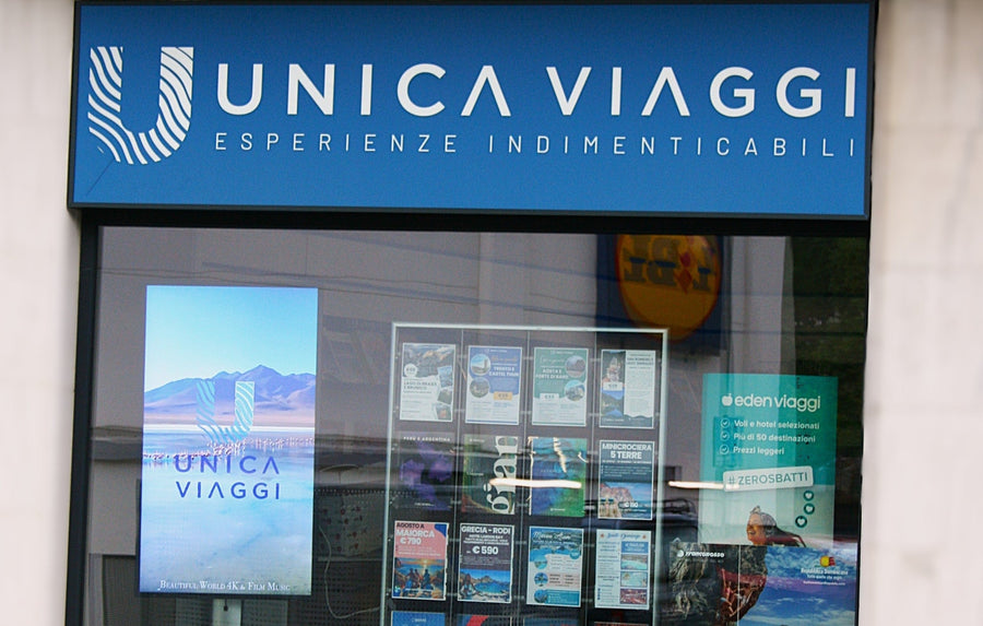UNICA VIAGGI: una vetrina digitale d’impatto grazie al monitor 4K e alla gestione cloud