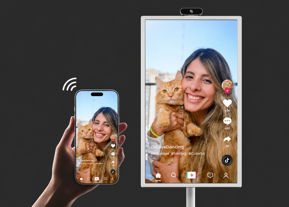 Sharing smartphone content on a portrait screen using compatible devices and apps