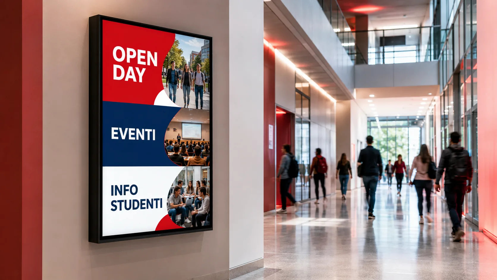 Display universitario con open day, eventi e informazioni agli studenti
