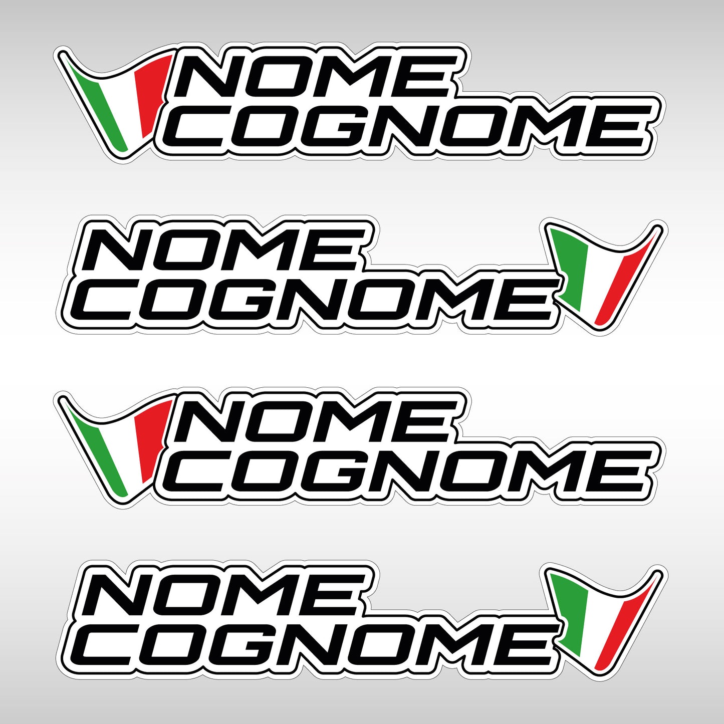 Adesivi Racing Nome & Cognome con Bandiera Italiana (4 pz)