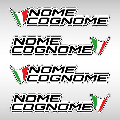 Adesivi Racing Nome & Cognome con Bandiera Italiana (4 pz)