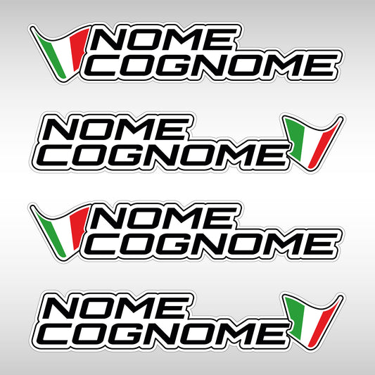 Adesivi Racing Nome & Cognome con Bandiera Italiana (4 pz)