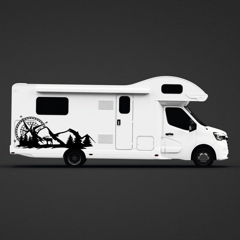 Camper Sticker - Mountain with Compass and Forest