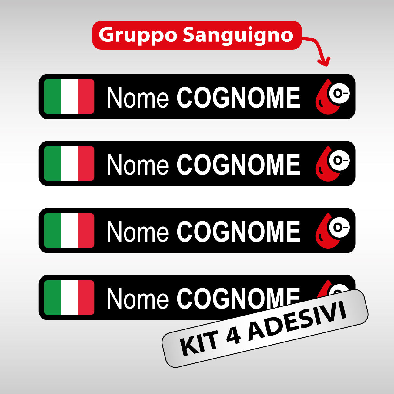 Personalized Name Stickers with Italian Flag and Blood Type