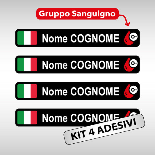 Adesivi Nome con Bandiera Italiana e Gruppo Sanguigno
