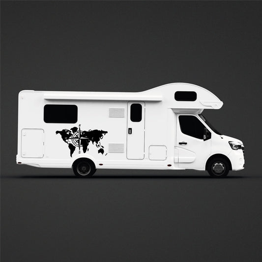Camper World Map &amp; Compass Sticker: Explore in Style