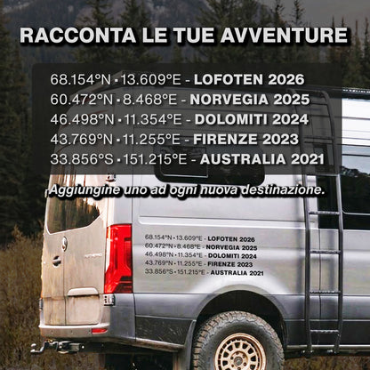 Aufkleber mit individuellen Koordinaten für Wohnmobile und Vans