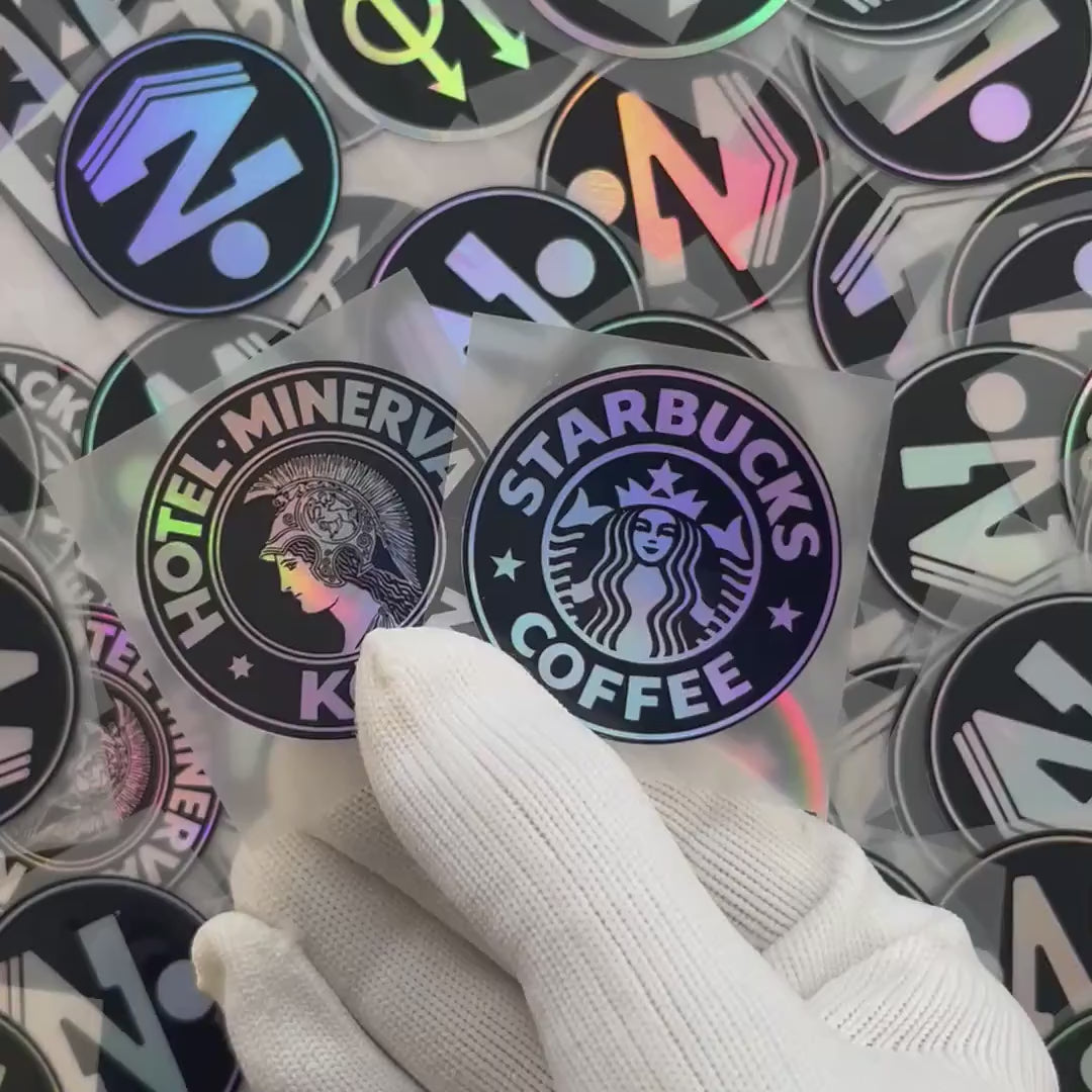 Video stickers olografici personalizzati effetto cangiante