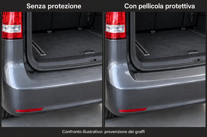 Soglia di carico Mercedes Classe V W447 con e senza pellicola protettiva: confronto illustrativo