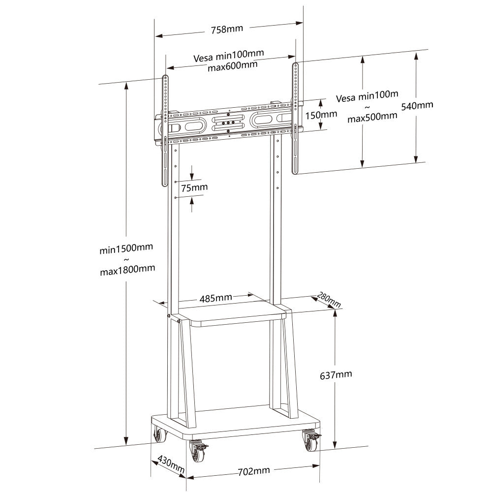 Supporto a Pavimento con Mensola per TV LCD/LED/Plasma 32-70"