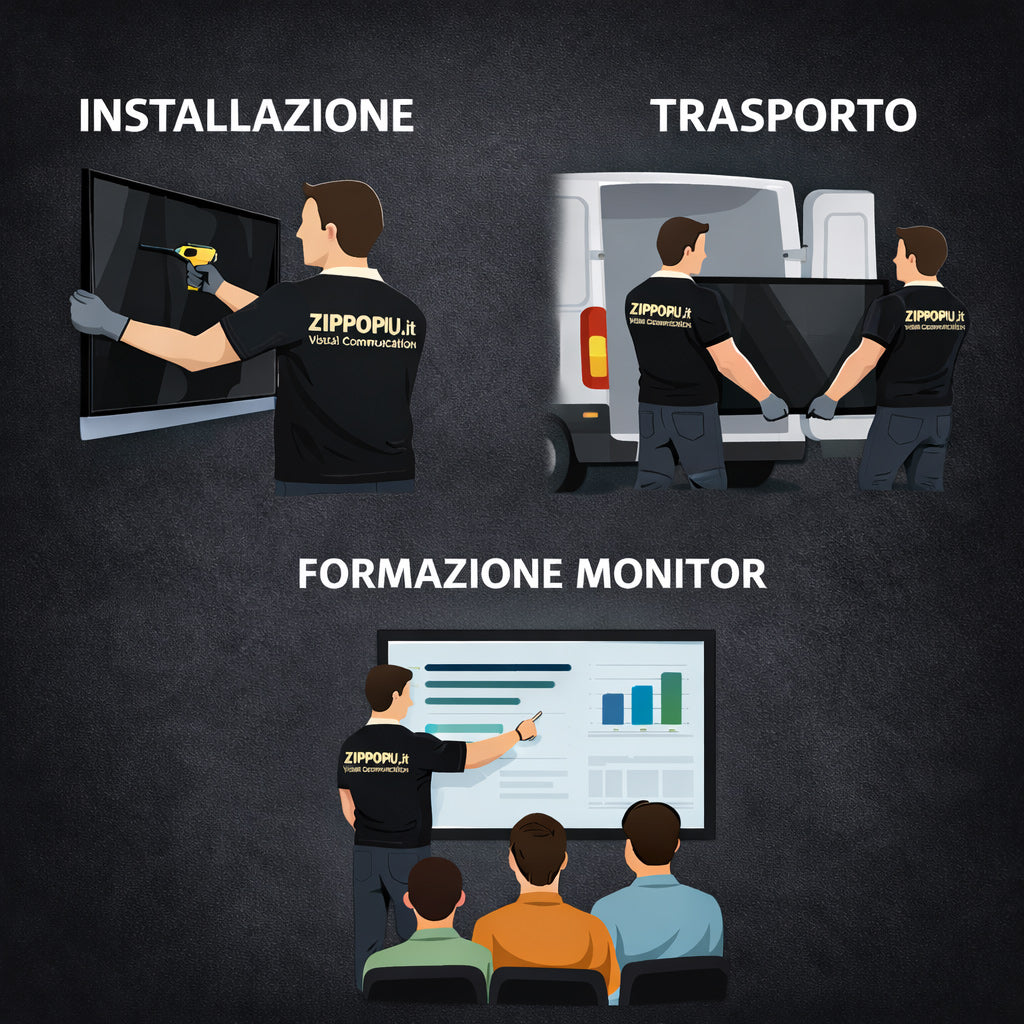 INSTALLAZIONE, TRASPORTO E FORMAZIONE MONITOR: illustrazione di installazione, trasporto e formazione