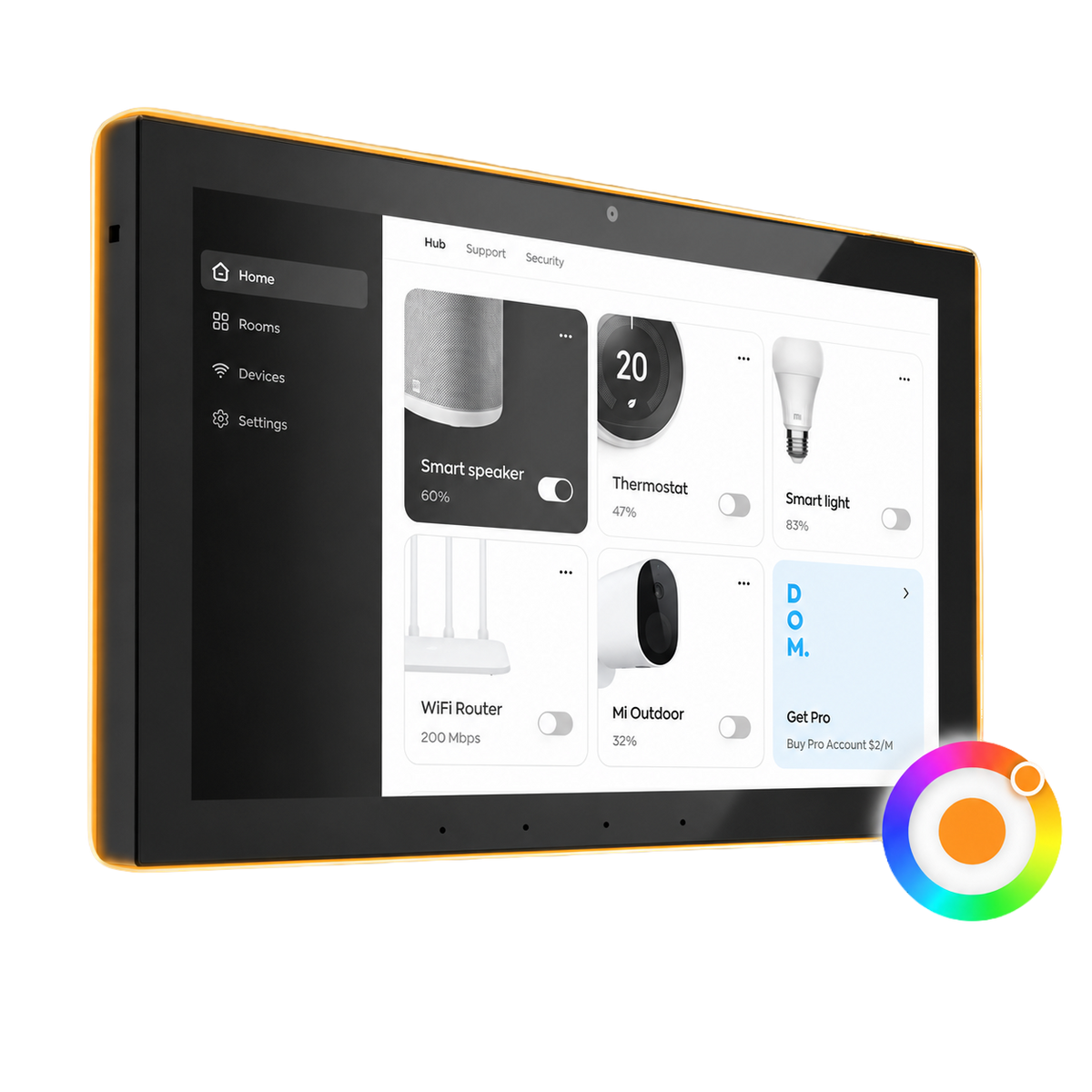 ZIPPODIGITAL pannello domotico touch 10,1″: illuminazione RGB dei bordi personalizzabile, esempio di selezione del colore