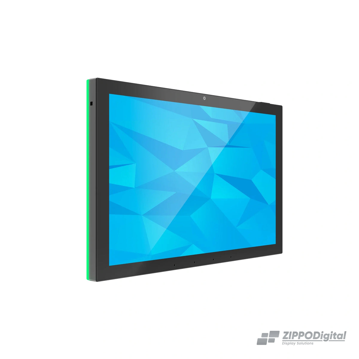 ZIPPODIGITAL pannello domotico touch 10,1″: vista obliqua sinistra, pannello domotico touch da parete con luce RGB