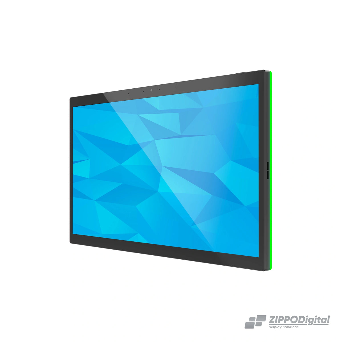 ZIPPODIGITAL pannello domotico touch 15,6″: vista obliqua destra, pannello domotico touch da parete con luce RGB