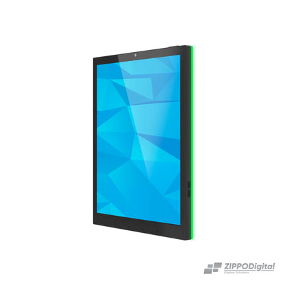 ZIPPODIGITAL pannello domotico touch 9,7″: vista obliqua destra, pannello domotico touch da parete con luce RGB