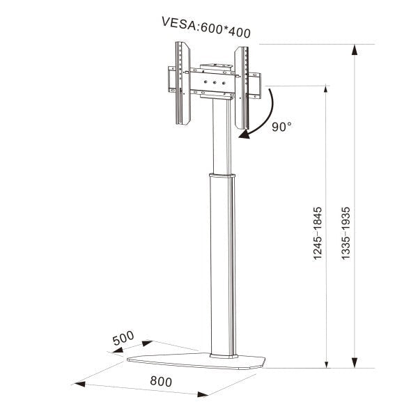 Supporto da Pavimento da 32" a 65": disegno tecnico con misure