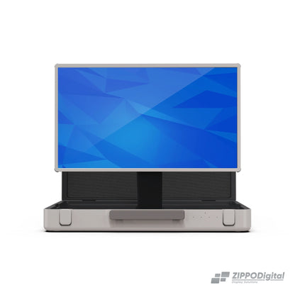 ZIPPODIGITAL TV touch a valigetta 27″: schermo touch portatile a valigetta, frontale orizzontale, fondo bianco
