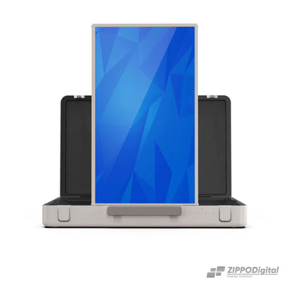 ZIPPODIGITAL TV touch a valigetta 27″: schermo touch portatile a valigetta, frontale verticale, fondo bianco