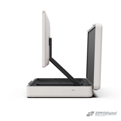 ZIPPODIGITAL TV touch a valigetta 27″: schermo touch portatile a valigetta, profilo destro, fondo bianco