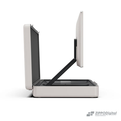 ZIPPODIGITAL TV touch a valigetta 27″: schermo touch portatile a valigetta, profilo sinistro, fondo bianco