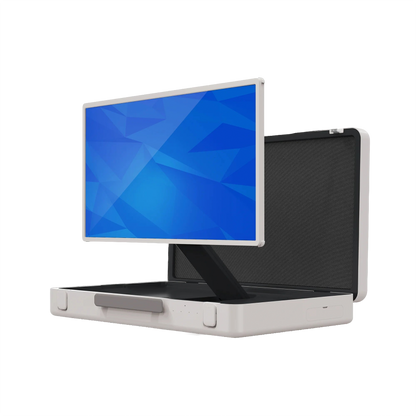 ZIPPODIGITAL TV touch a valigetta 27″: schermo touch portatile a valigetta, tre quarti destra