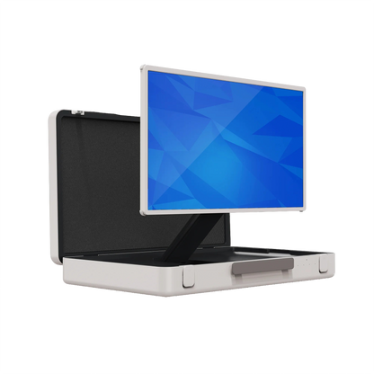 ZIPPODIGITAL TV touch a valigetta 27″: schermo touch portatile a valigetta, tre quarti sinistra