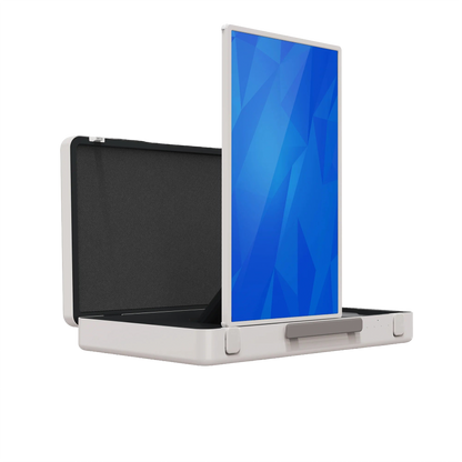 ZIPPODIGITAL TV touch a valigetta 27″: schermo touch portatile a valigetta, tre quarti verticale