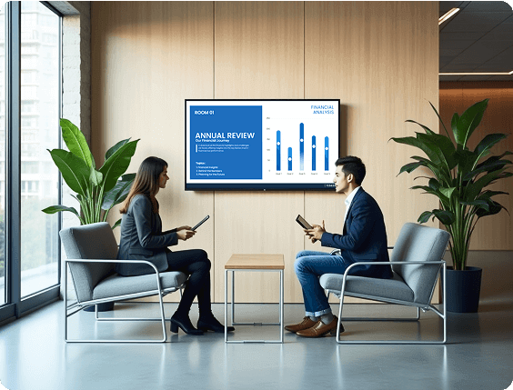 Display in hall uffici con comunicazioni aziendali e dati