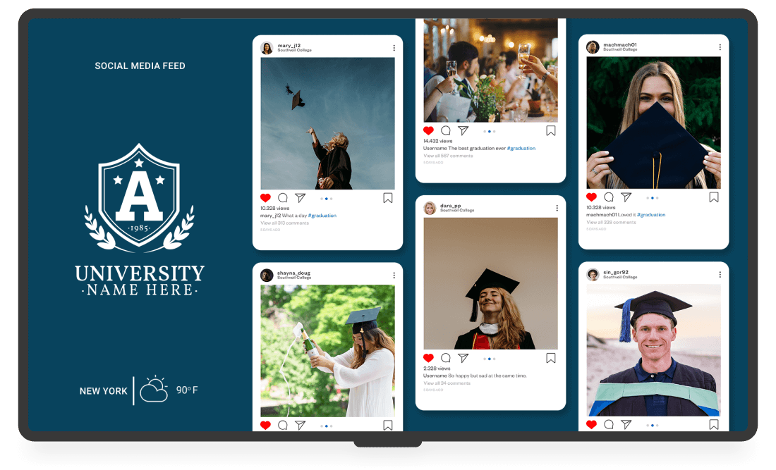Display universitario con social feed, eventi e informazioni agli studenti