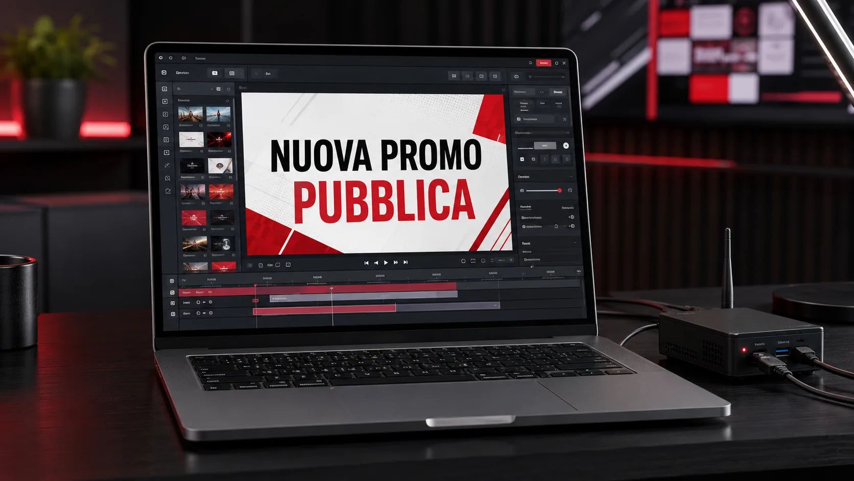 Creazione contenuti digital signage con software e player collegato